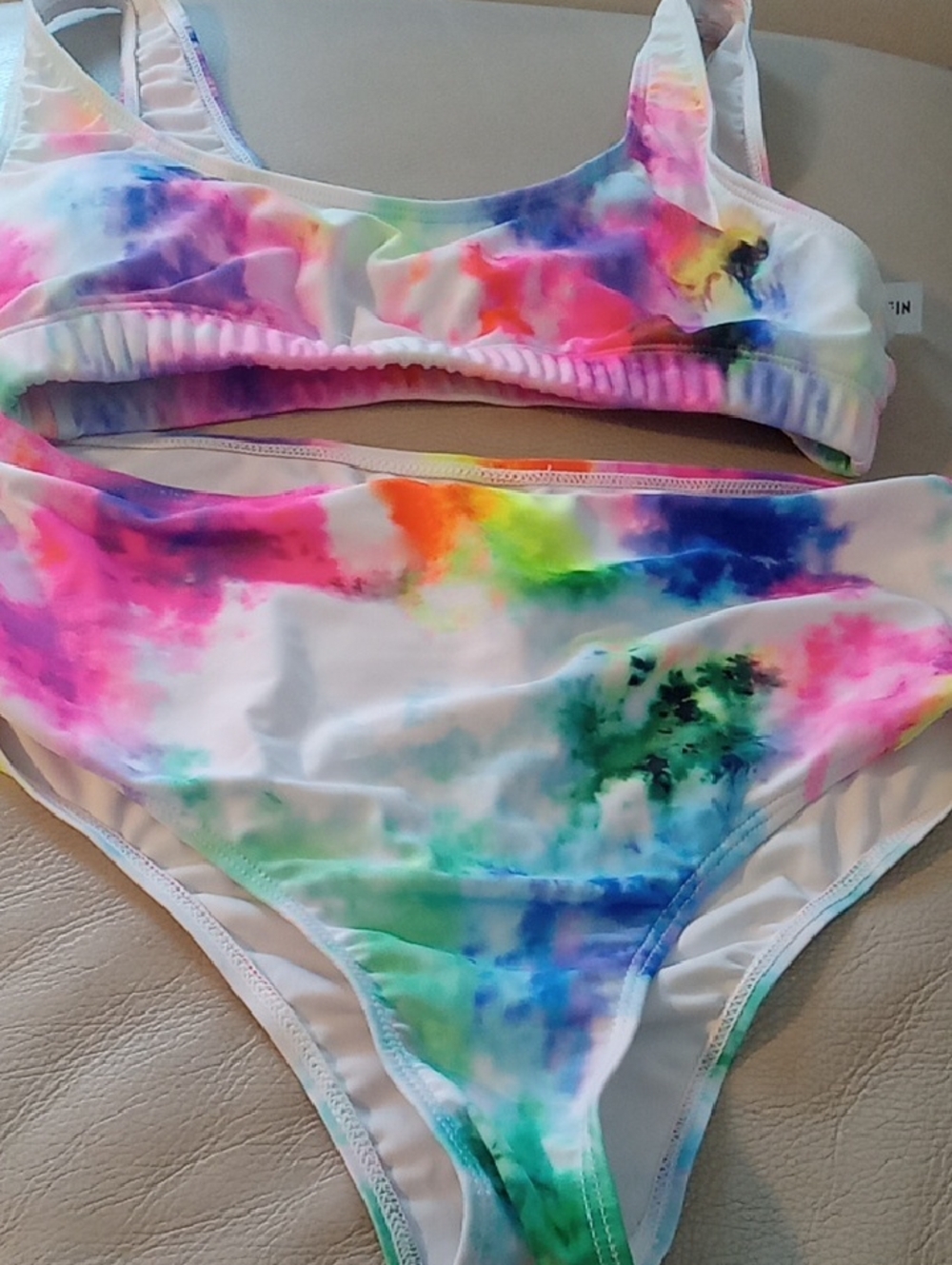 SHEIN Rainbow Tie-Dye Bikini - Pink, Orange, Green, Blue, Purple, White